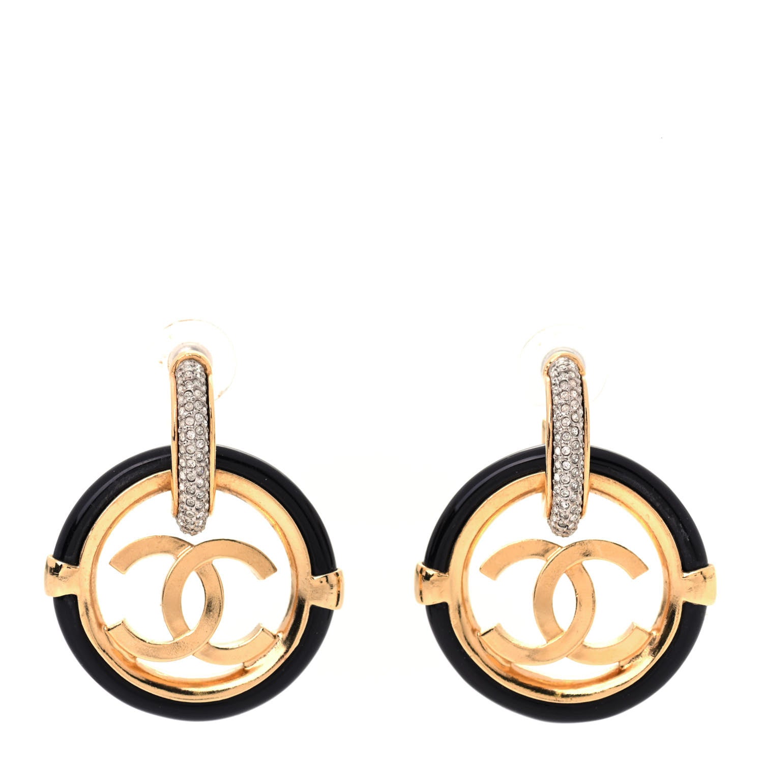Chanel Resin Crystal CC Drop Earrings Gold Black 1 of 4