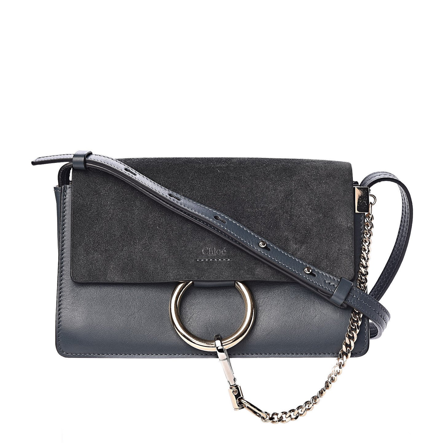 Suede Calfskin Small Faye Shoulder Bag Majolica Blue