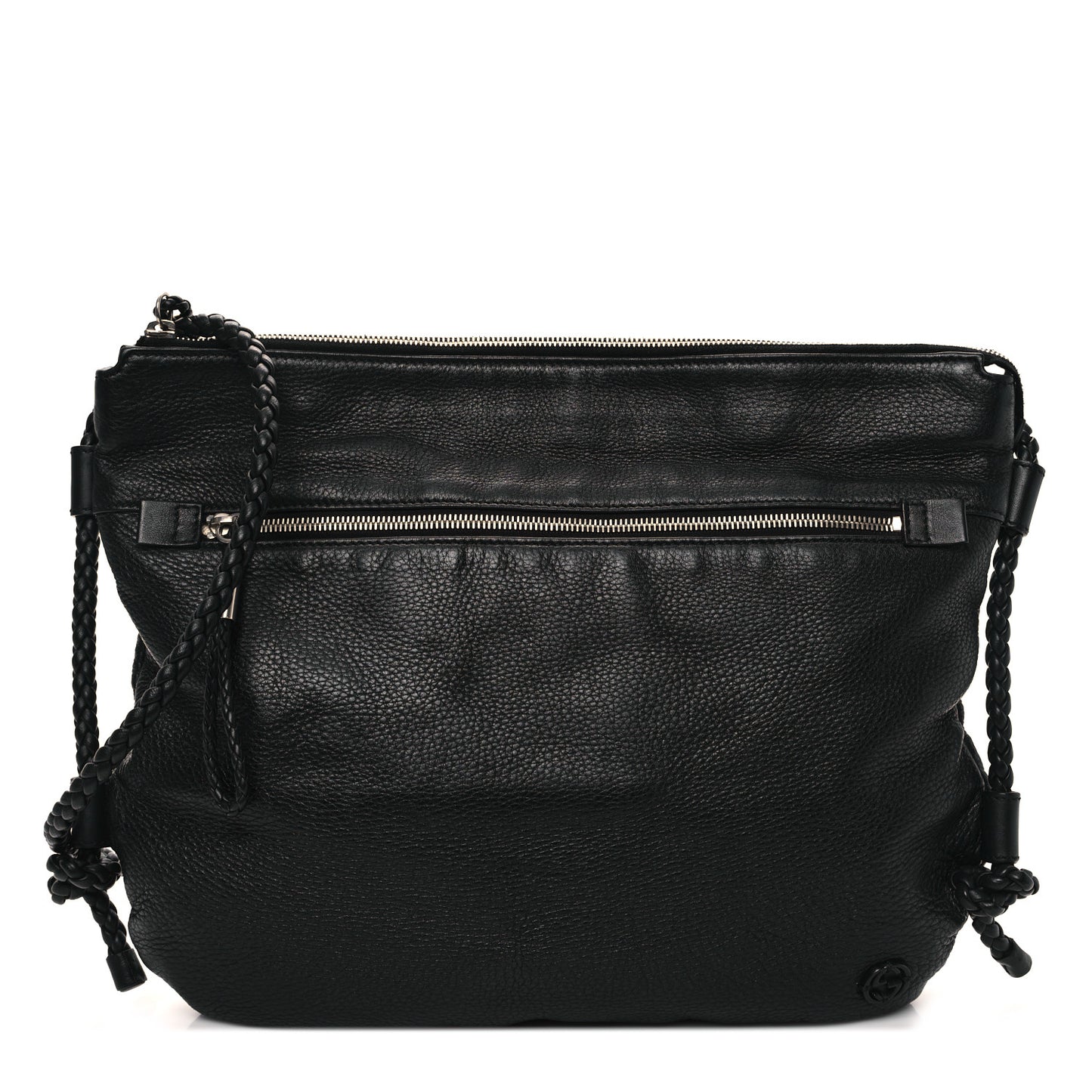 Deerskin Interlocking G Braided Messenger Bag Black