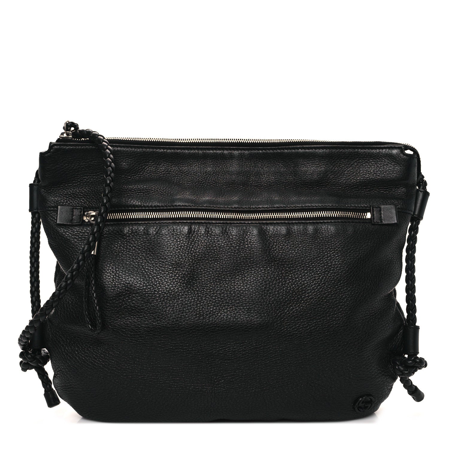 Gucci Deerskin Interlocking G Braided Messenger Bag Black 1 of 11