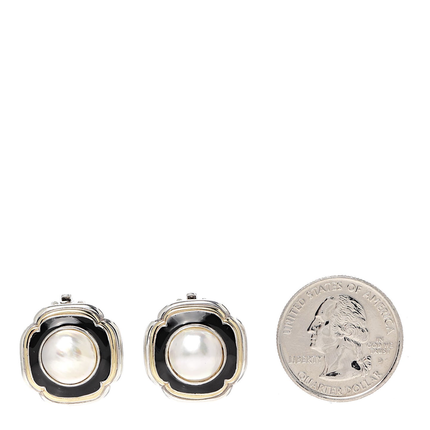 Sterling Silver 18K Yellow Gold Black Onyx Pearl Clip-On Earrings