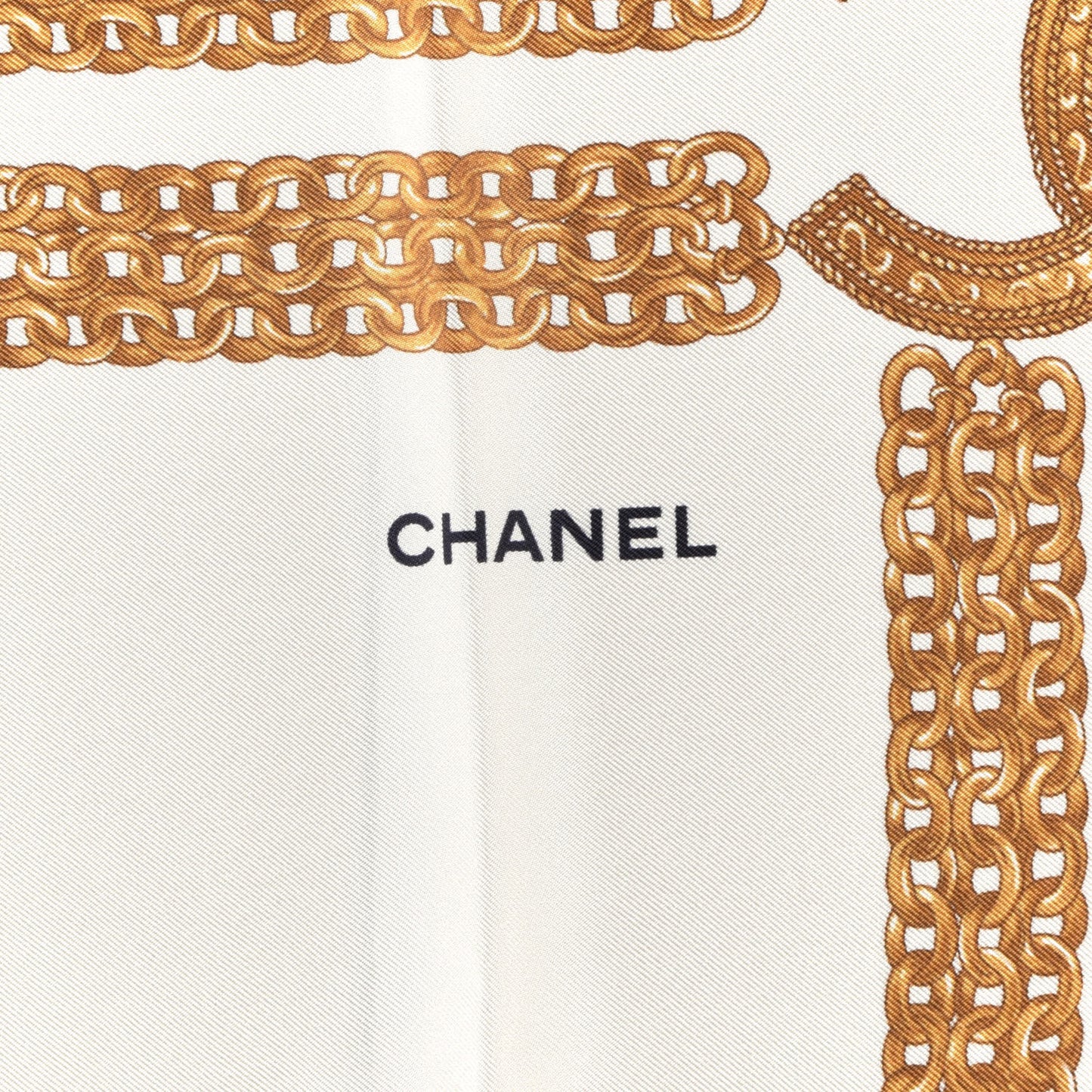 Silk CC Chain Square Scarf White Gold