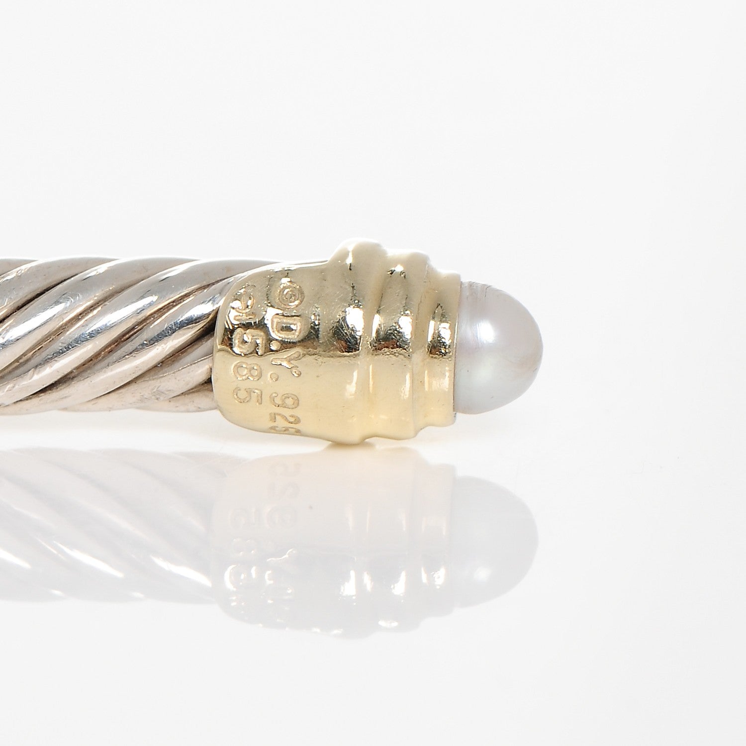 David Yurman Sterling Silver 14K Yellow Gold Pearl 5mm Cable Classics Petite Color Bracelet 5 of 5