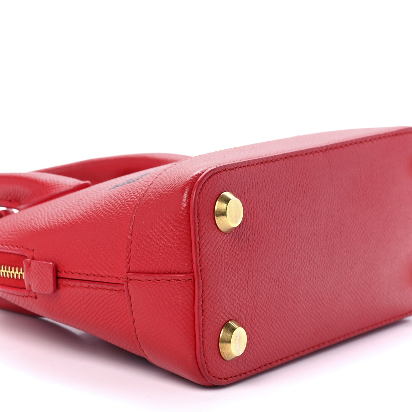 Signature Grained Calfskin Logo XXS Ville Top Handle Bag Rouge Coquelicot Black