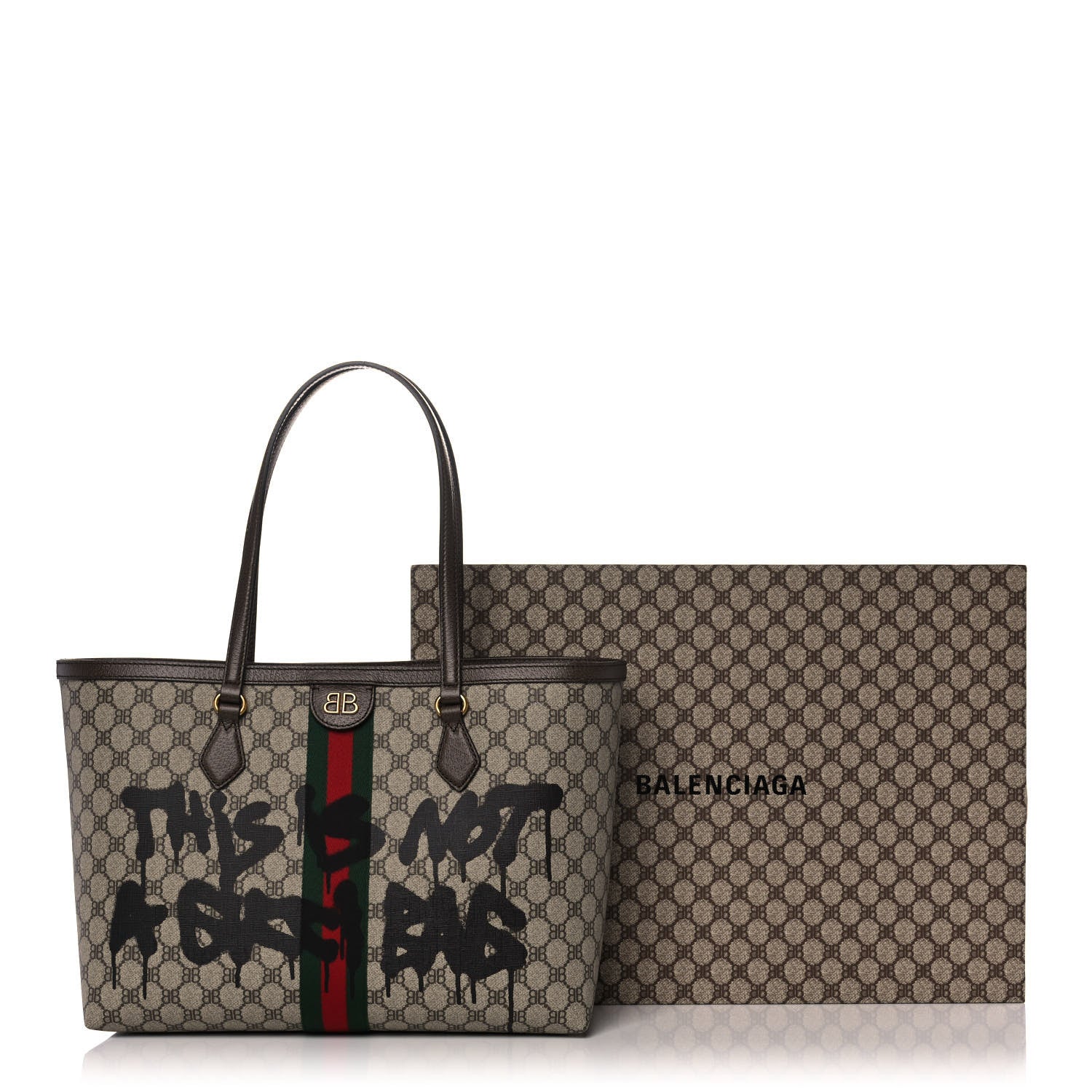 Gucci X BALENCIAGA BB Supreme Monogram Web Graffiti Medium Ophidia Shopping Tote Beige New Acero 13 of 13