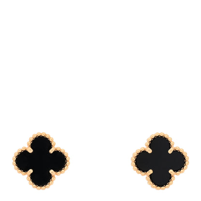 Van Cleef & Arpels 18K Yellow Gold Black Onyx Sweet Alhambra Earrings 1 of 5