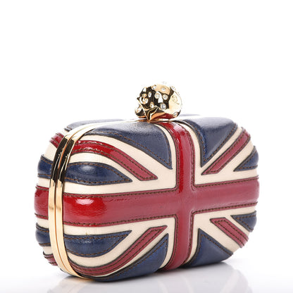 Alexander McQueen Patent Calfskin Britannia Skull Box Clutch Red Blue 3 of 7