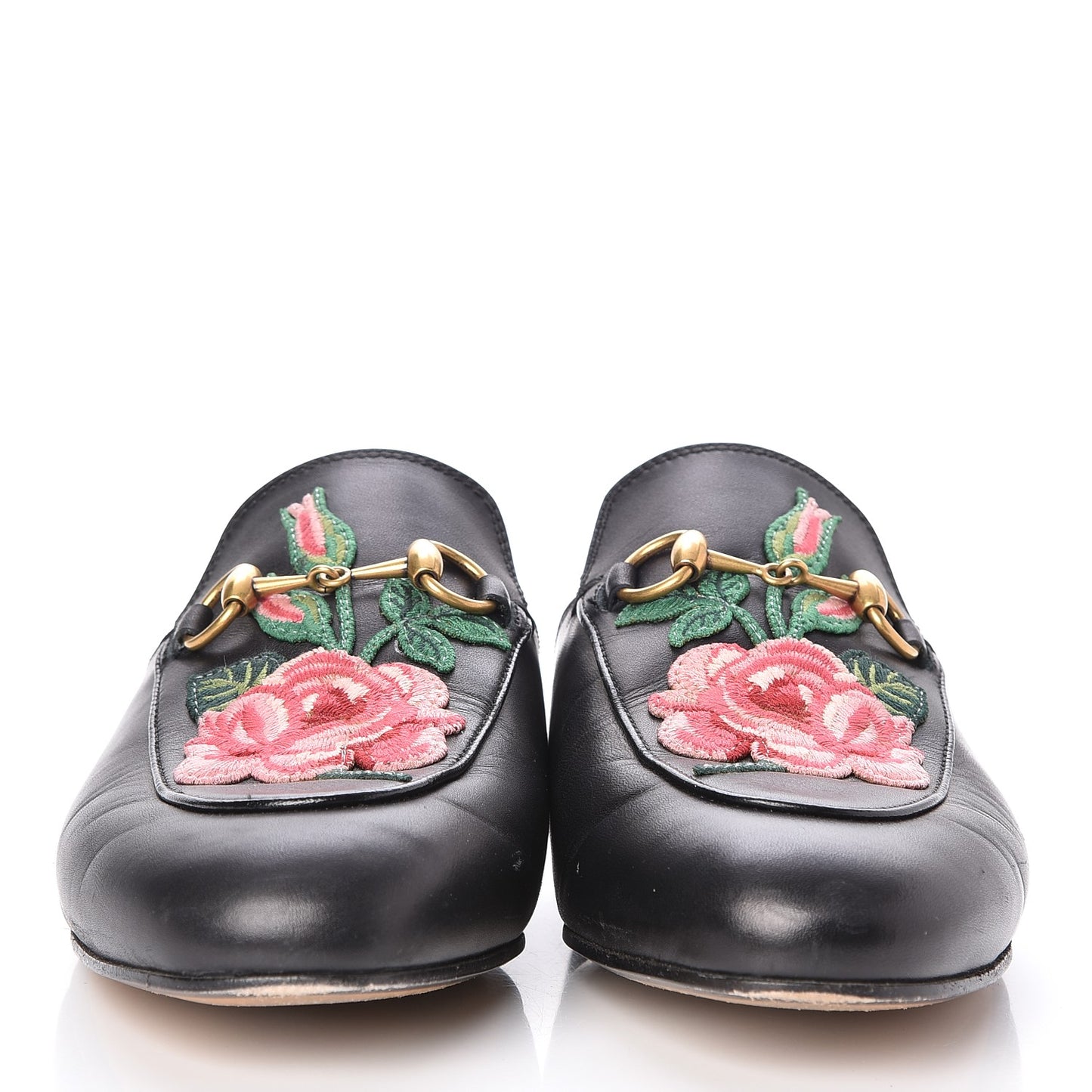 Calfskin Flower Embroidered Princetown Slippers 36.5 Black