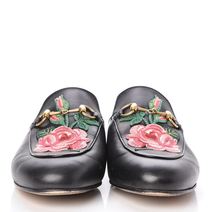 Gucci Calfskin Flower Embroidered Princetown Slippers 36.5 Black 2 of 10