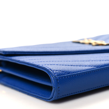 Saint Laurent Grain De Poudre Matelasse Chevron Monogram Chain Wallet Blue Majorelle 10 of 12