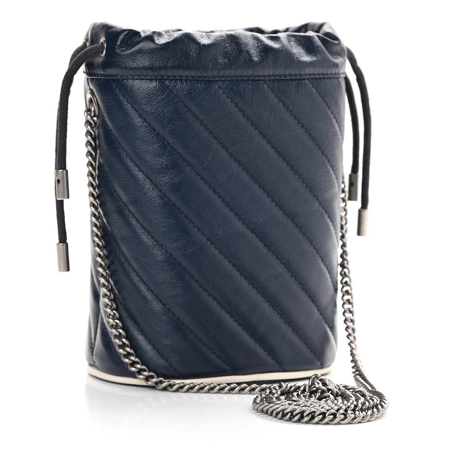 Gucci Vintage Effect Calfskin Matelasse Diagonal Mini Torchon GG Marmont 2.0 Bucket Bag Blue Agata Mystic White 3 of 8
