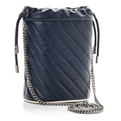 Gucci Vintage Effect Calfskin Matelasse Diagonal Mini Torchon GG Marmont 2.0 Bucket Bag Blue Agata Mystic White 3 of 8