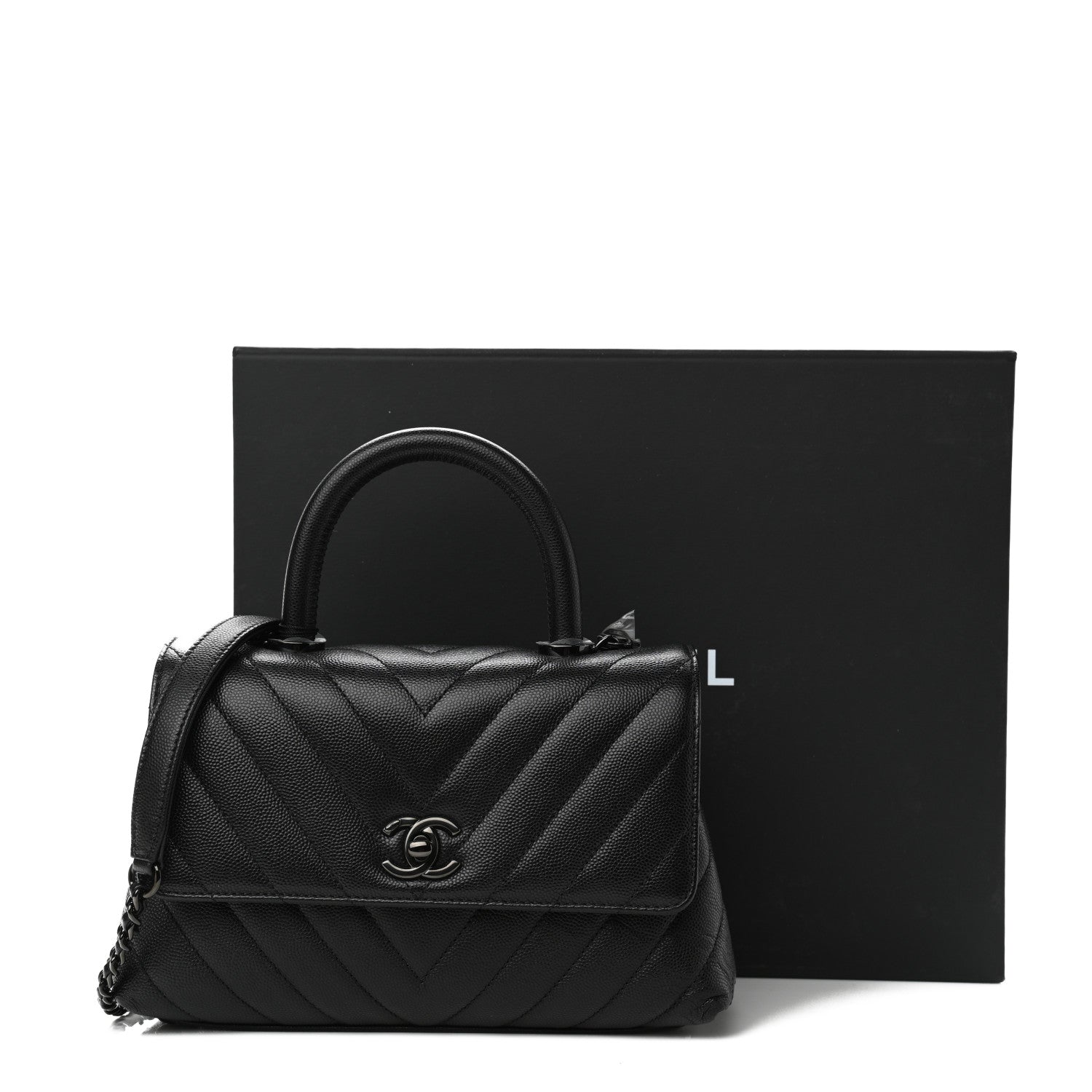 Chanel Caviar Chevron Quilted Mini Coco Handle Flap So Black 11 of 11