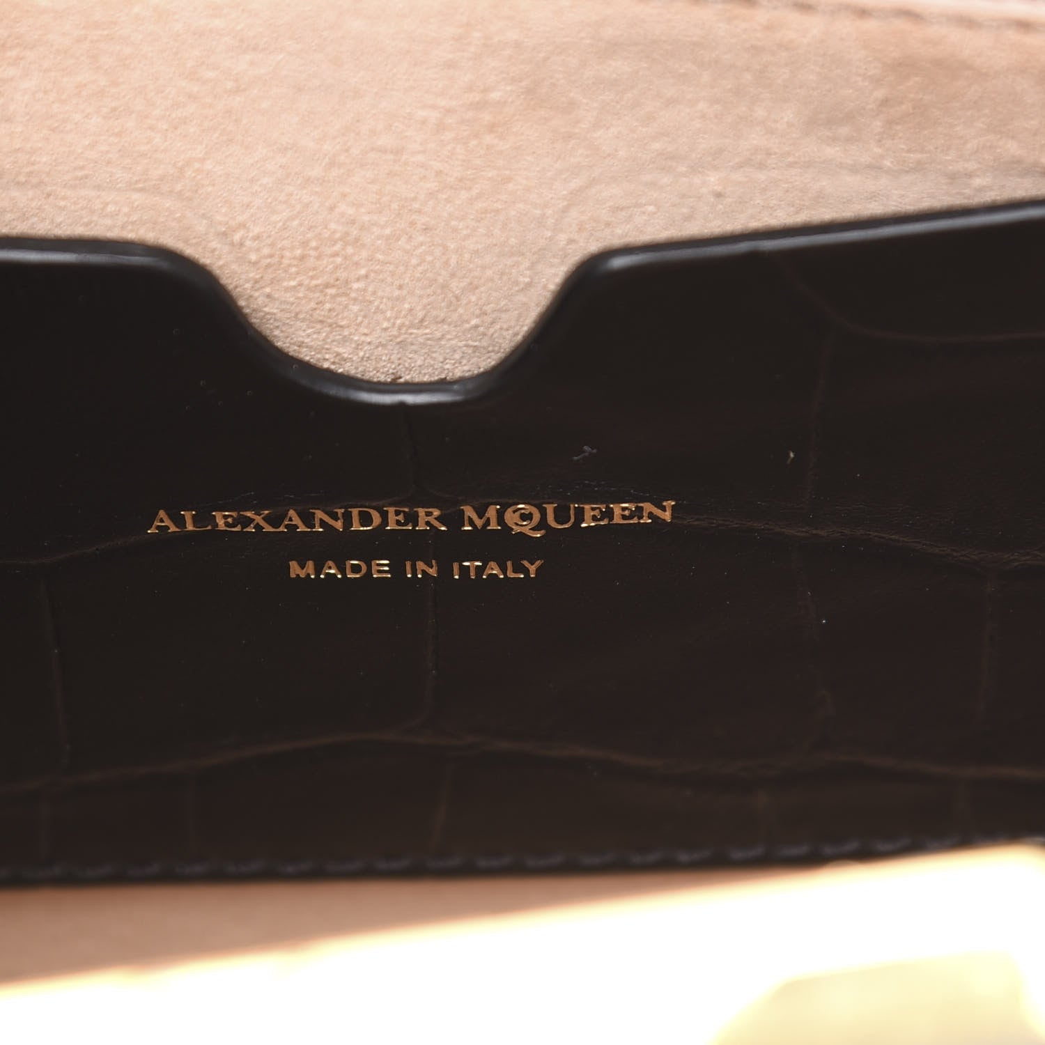 Alexander McQueen Calfskin Crocodile Embossed Knuckle Flat Clutch Black Gold 5 of 8