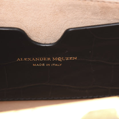 Alexander McQueen Calfskin Crocodile Embossed Knuckle Flat Clutch Black Gold 5 of 8