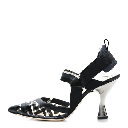 Fendi PVC Vitello FF Colibri 85mm Slingback Pumps 38 Transparent Black 1 of 9