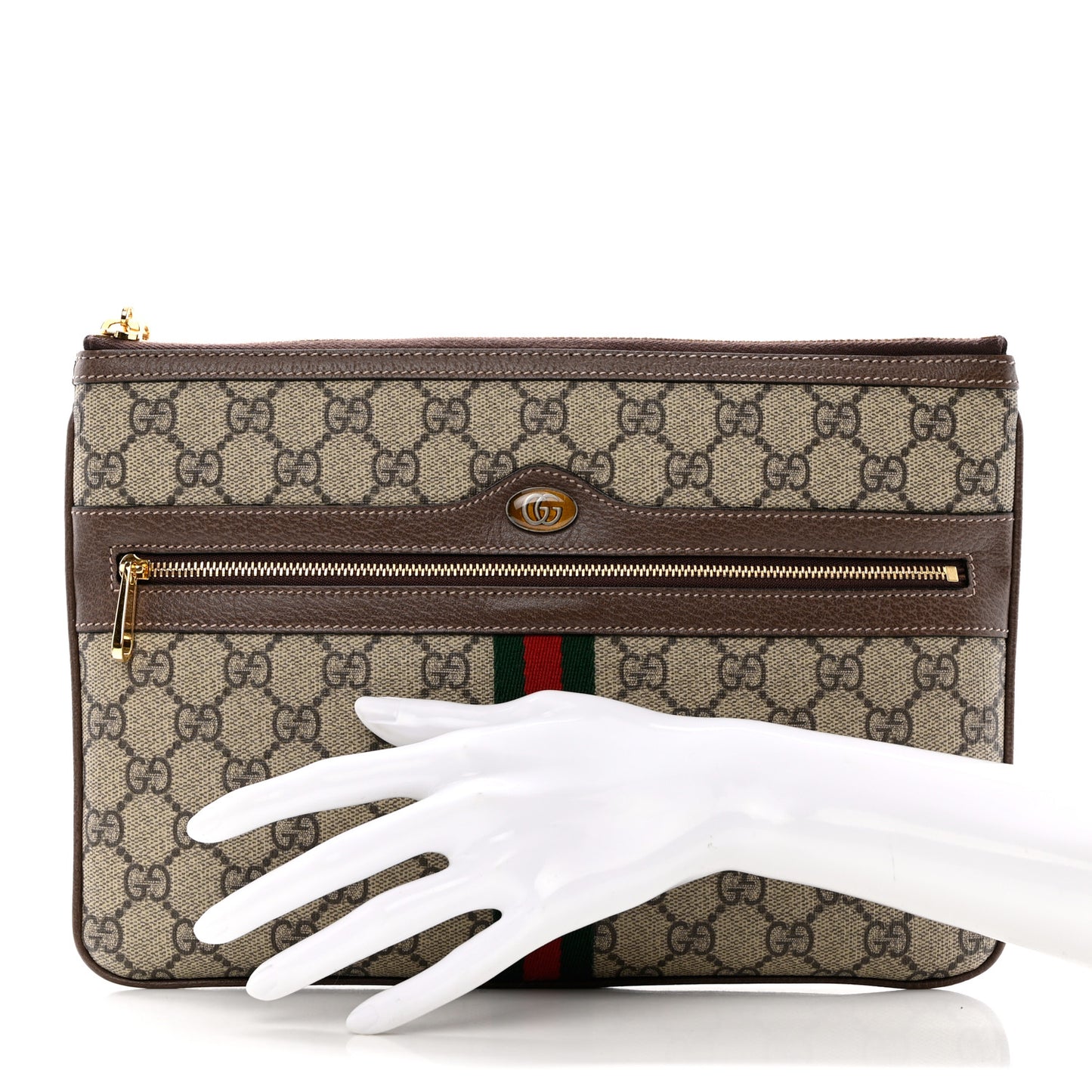 GG Supreme Monogram Large Ophidia Pouch Clutch Brown