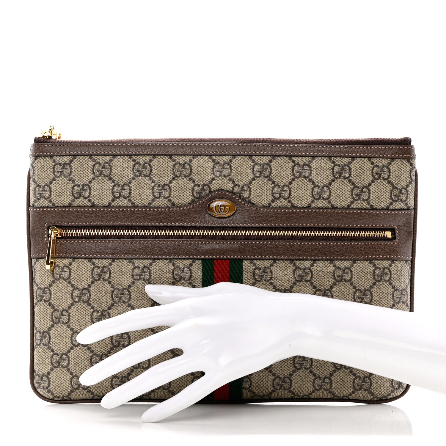 Gucci GG Supreme Monogram Large Ophidia Pouch Clutch Brown 2 of 9