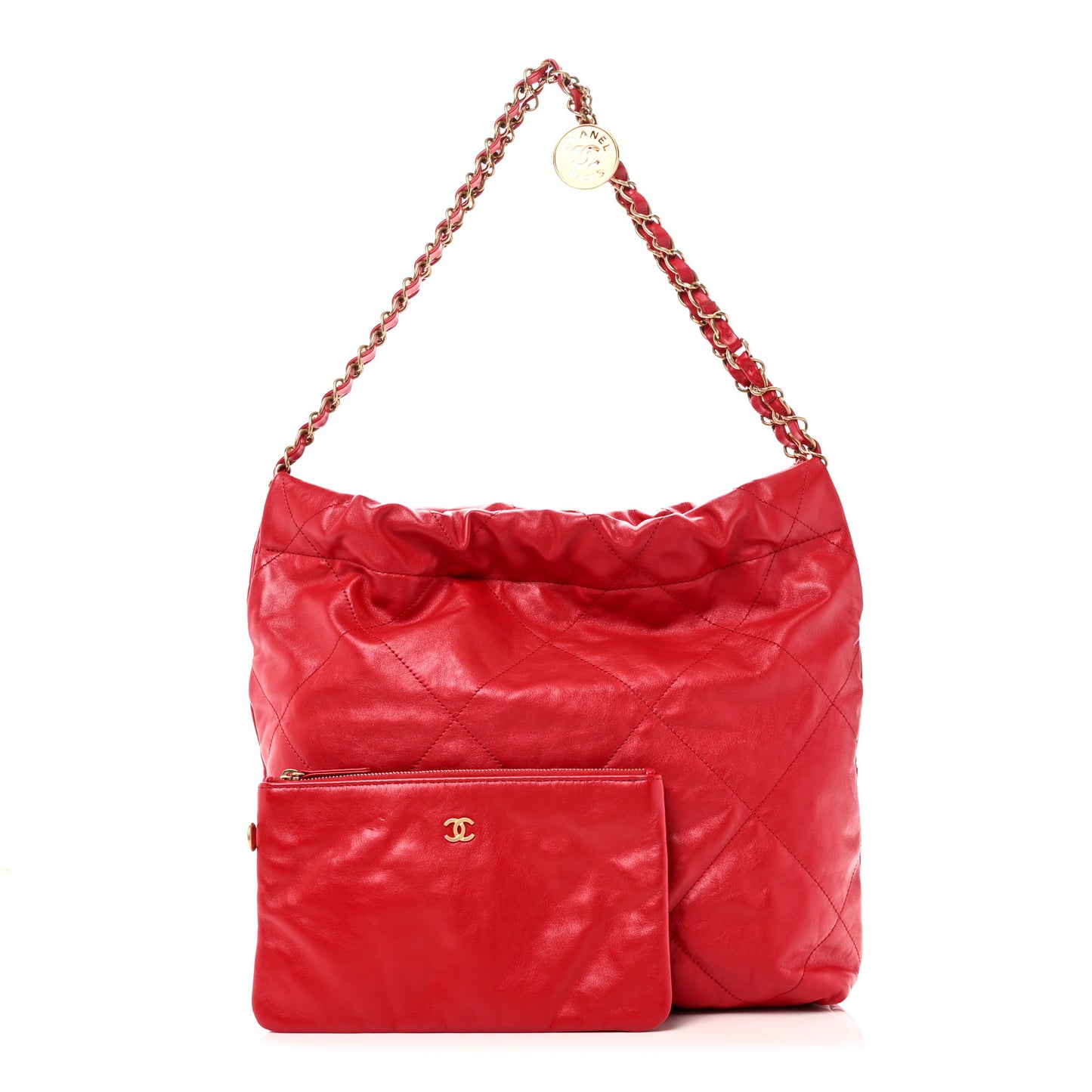 Shiny Calfskin Quilted Small Chanel 22 Red