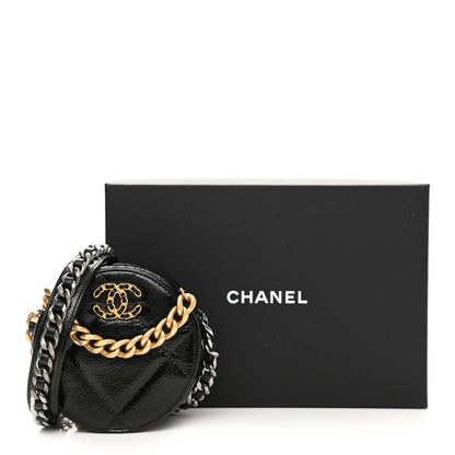 Chanel Shiny Crumpled Calfskin Quilted Chanel 19 Round Clutch With Chain Black 11 of 11