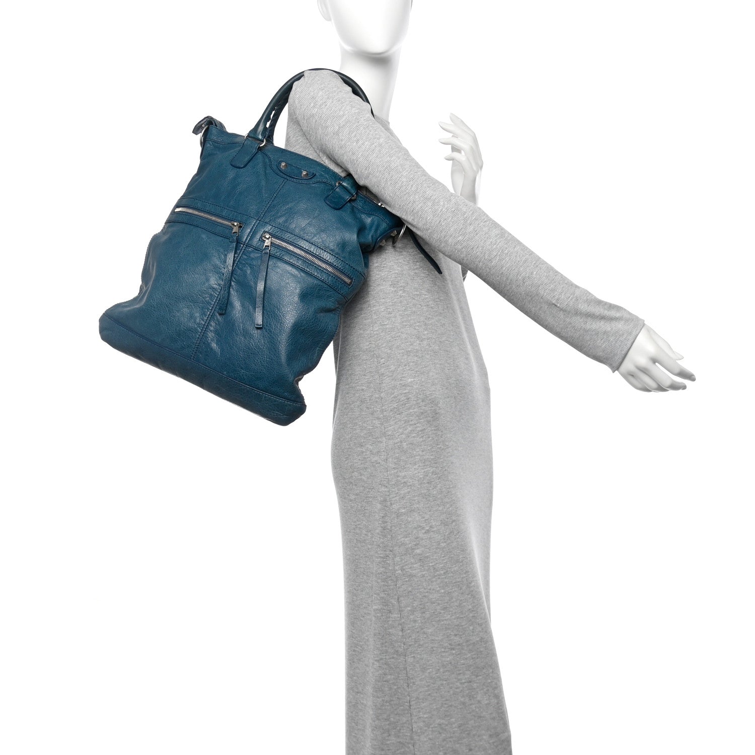 Balenciaga Agneau Classic Silver Hardware Square Tote Bleu Mineral 2 of 10
