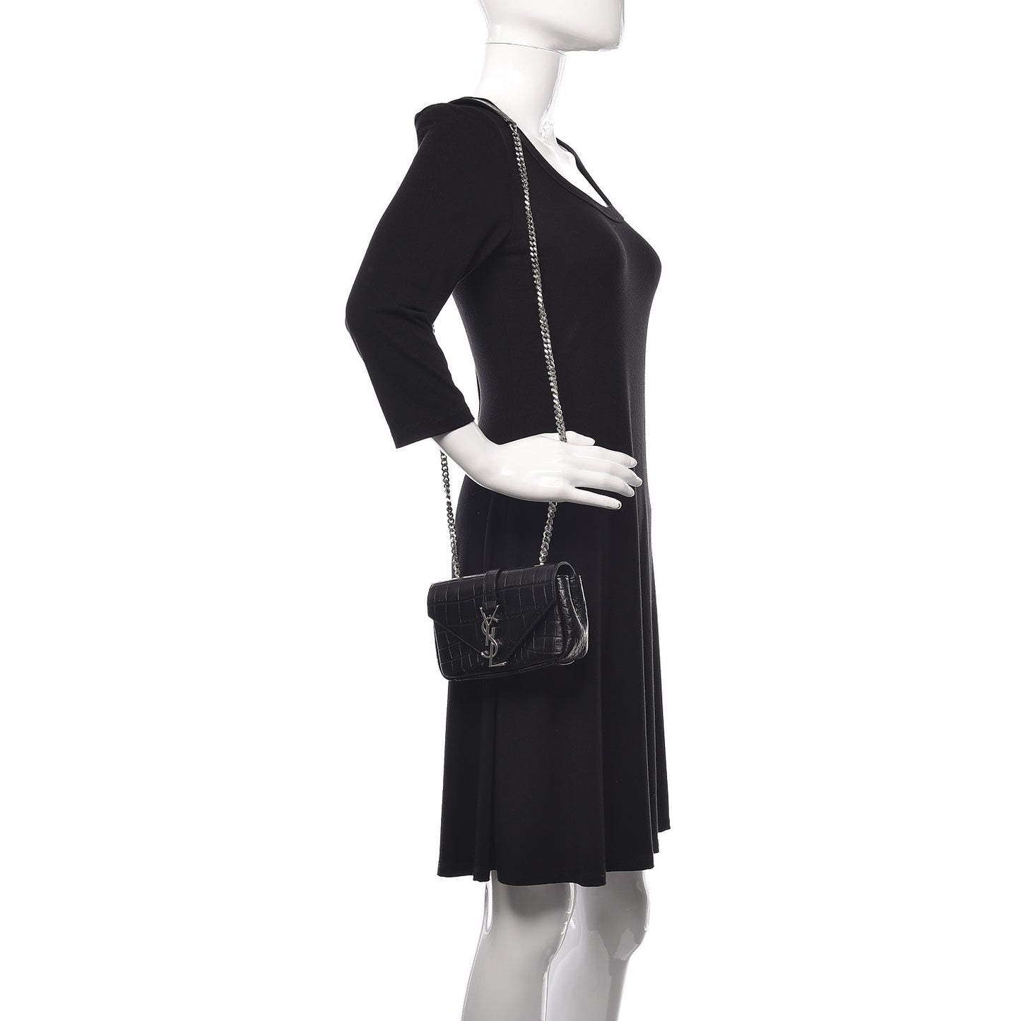 Calfskin Crocodile Embossed Baby Monogram Classic Chain Bag Black