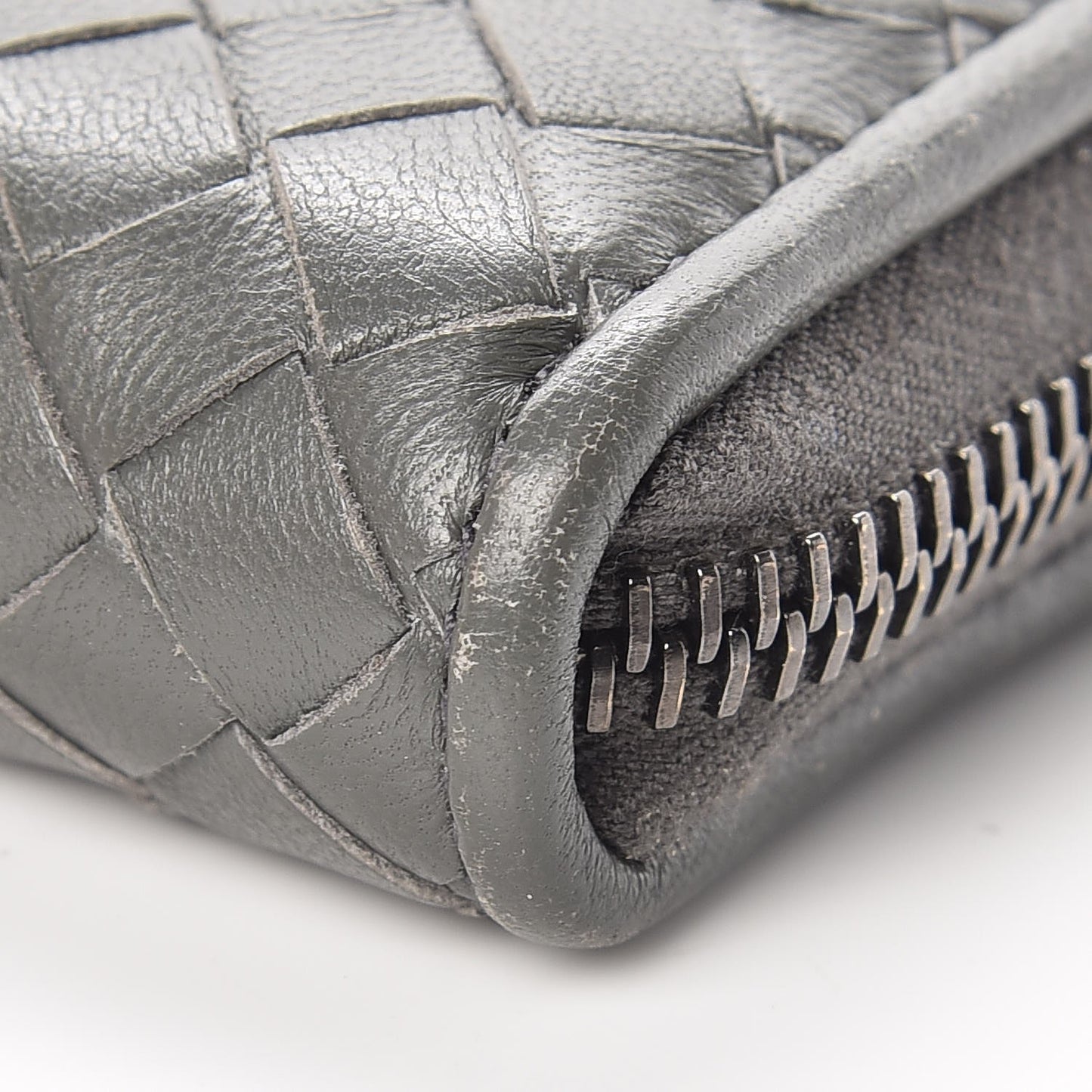 Nappa Intrecciato Zip Around Coin Purse Light Grey