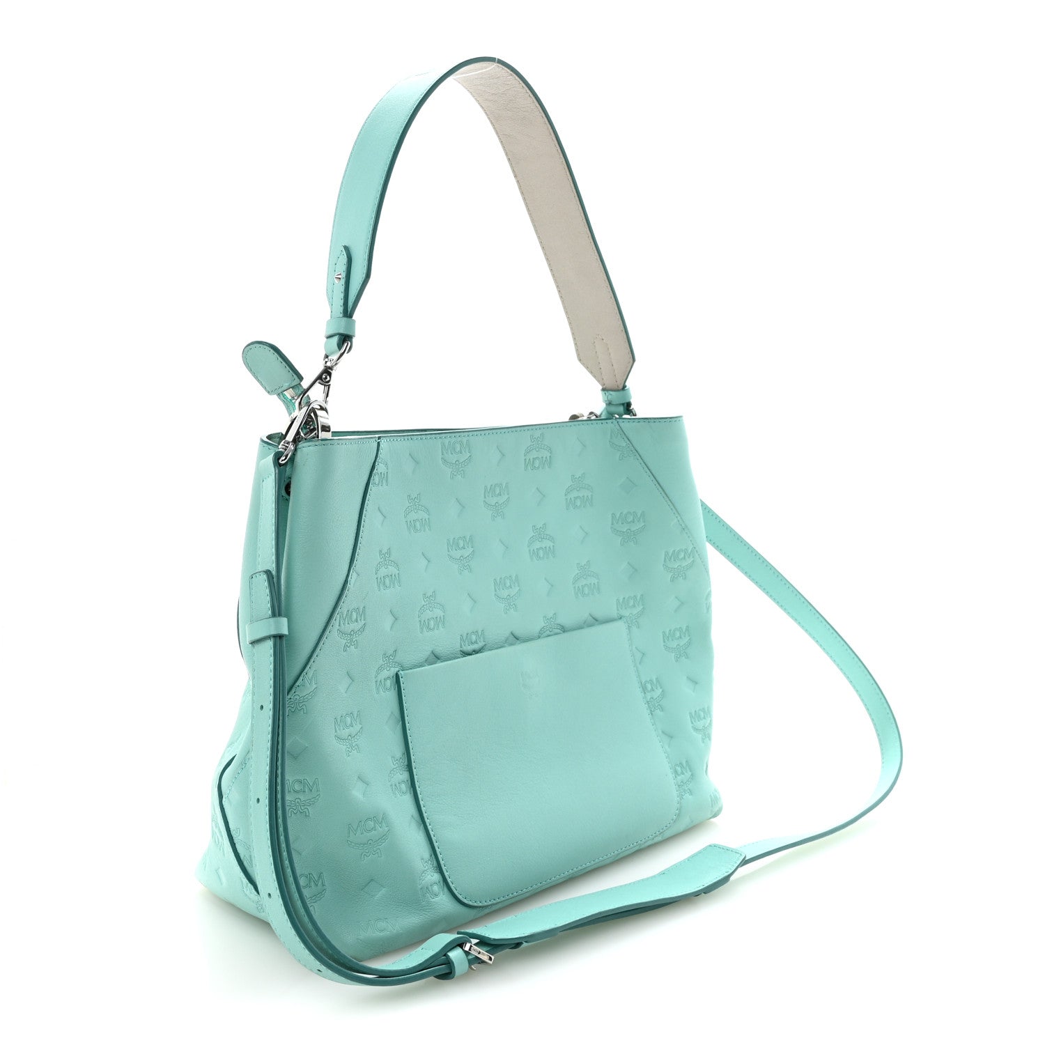 MCM Calfskin Ottomar Monogram Medium Klara Hobo Pool Blue 3 of 9