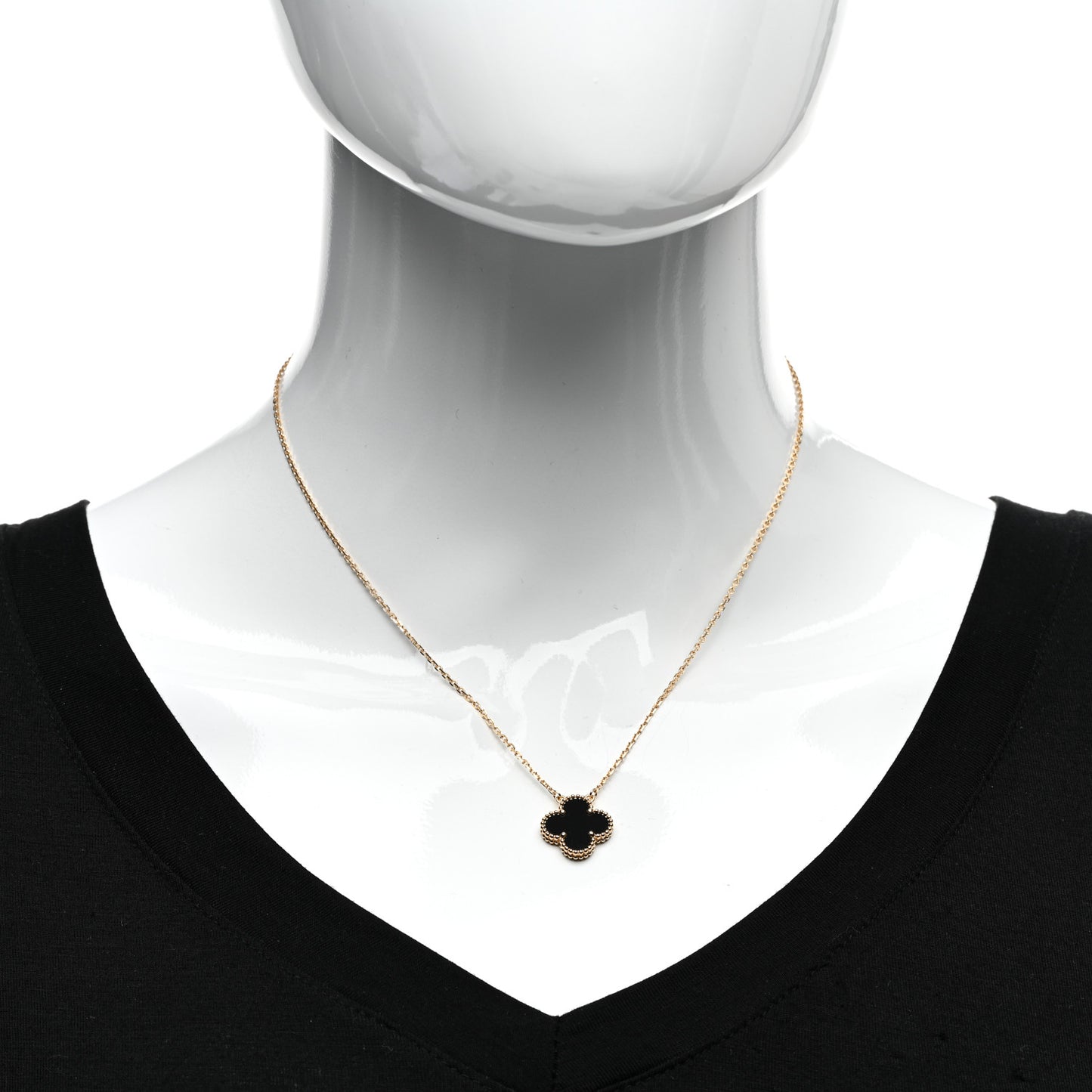18K Yellow Gold Black Onyx Vintage Alhambra Pendant Necklace