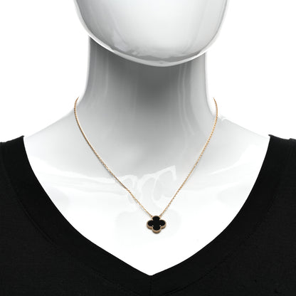 Van Cleef & Arpels 18K Yellow Gold Black Onyx Vintage Alhambra Pendant Necklace 2 of 5