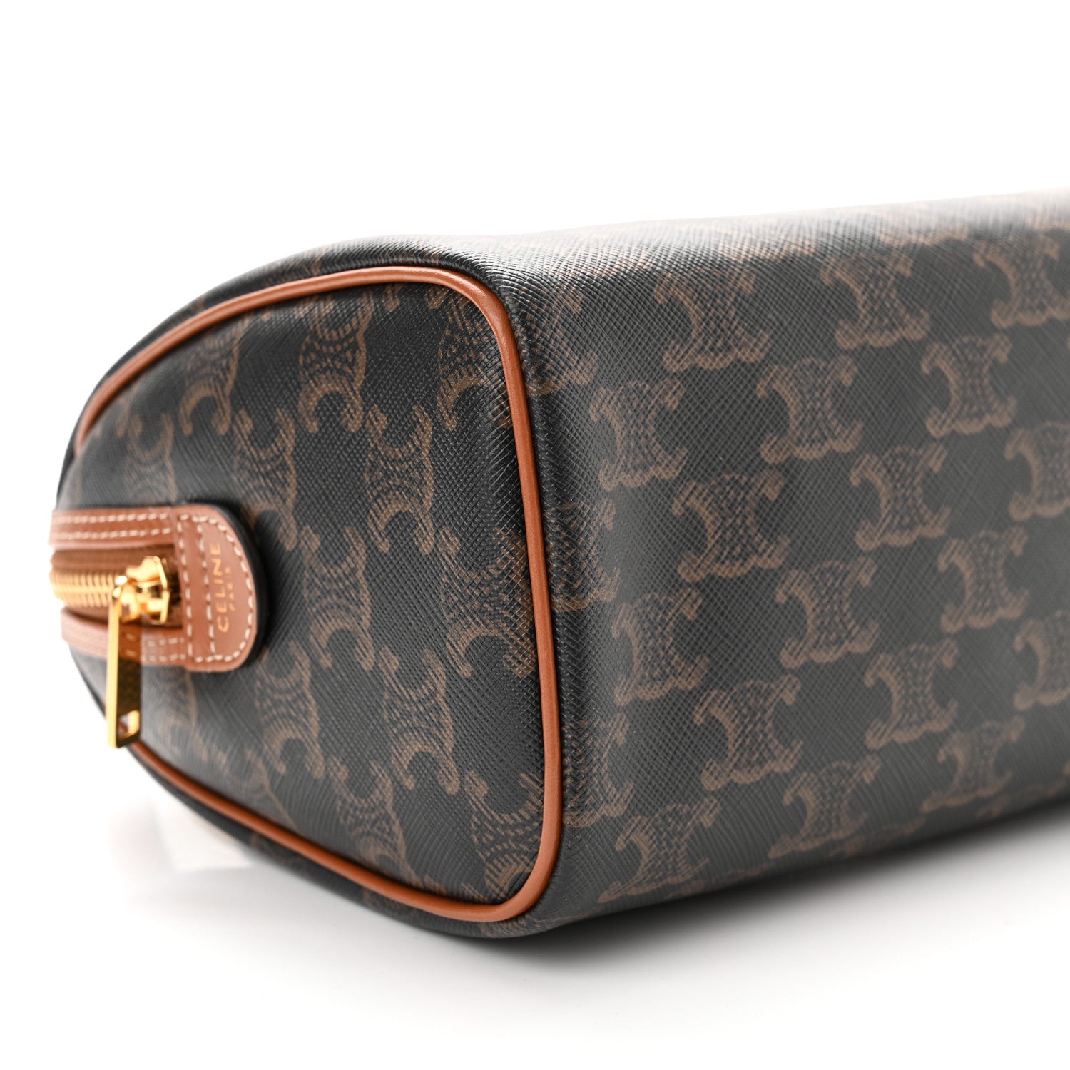 Celine Triomphe Canvas Calfskin Small Boston Bag Tan 7 of 8