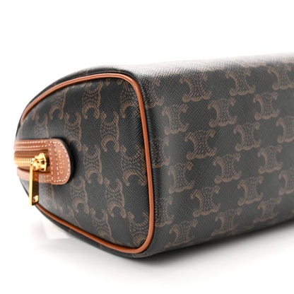 Celine Triomphe Canvas Calfskin Small Boston Bag Tan 7 of 8