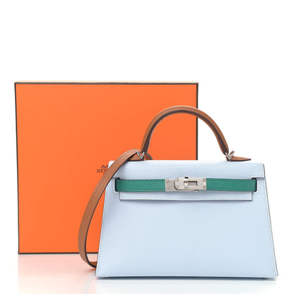 Hermes Epsom Mini Kelly Sellier 20 Bleu Brume Vert Jade Gold 9 of 9