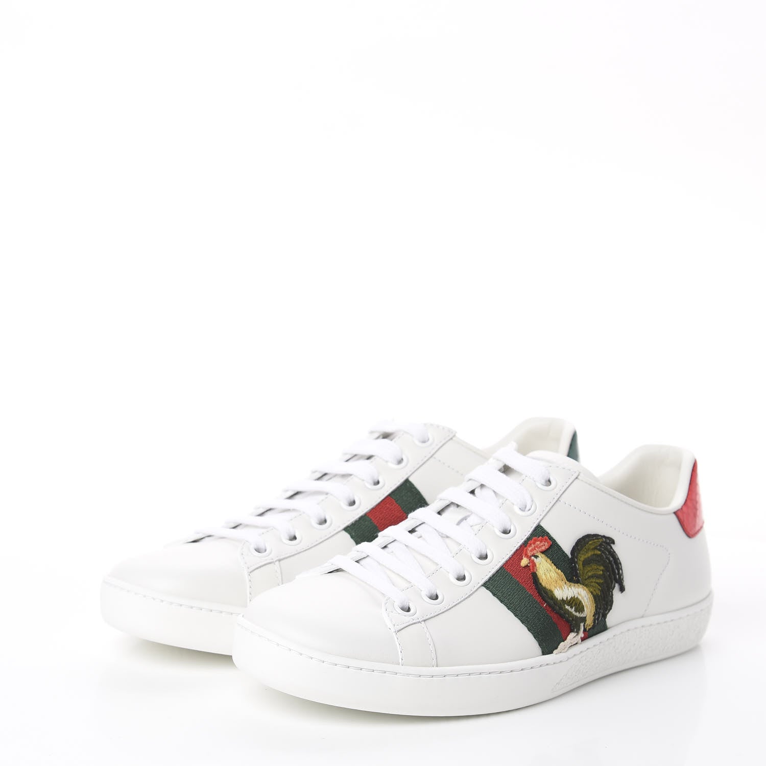 Gucci Calfskin Ayers Web Rooster Embroidered New Ace Sneakers 36 White 3 of 7