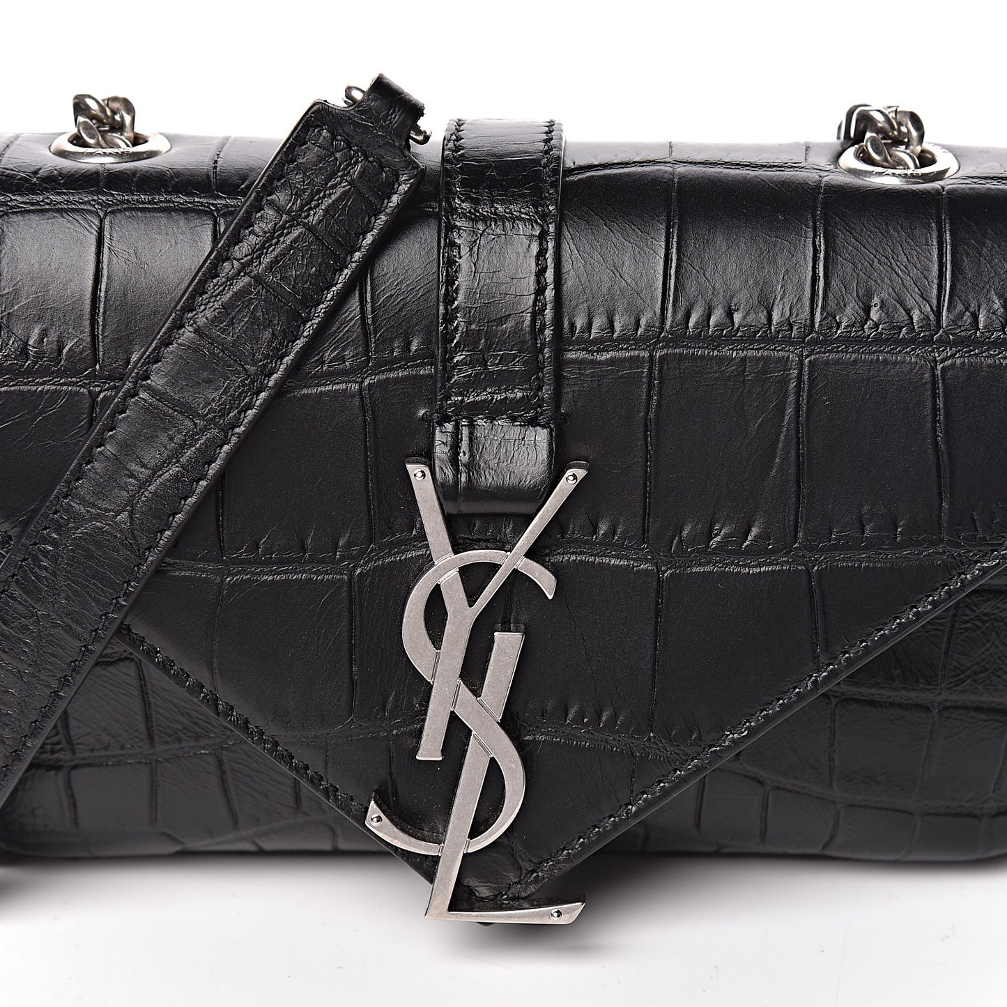 Calfskin Crocodile Embossed Baby Monogram Classic Chain Bag Black
