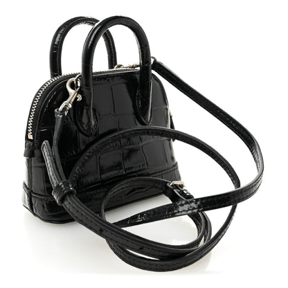 Balenciaga Shiny Calfskin Logo Crocodile Embossed Mini Ville Top Handle Bag Black 3 of 10