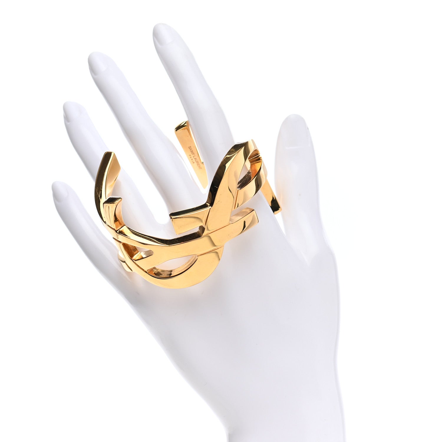 Saint Laurent Brass Monogram Small Cuff Bracelet Gold 2 of 4