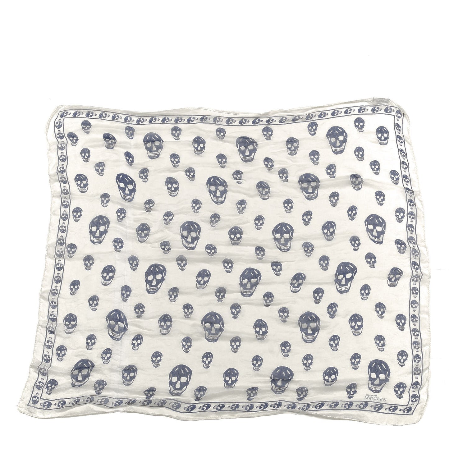 Silk Chiffon Skull Scarf Ivory Blue