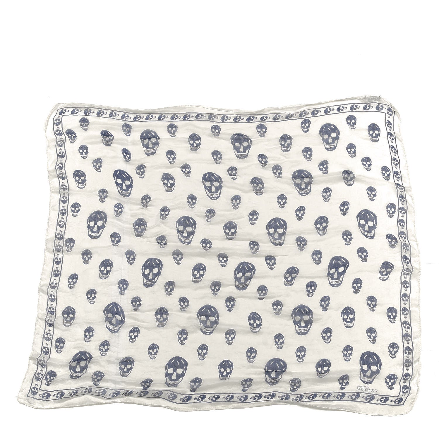 Alexander McQueen Silk Chiffon Skull Scarf Ivory Blue 1 of 3