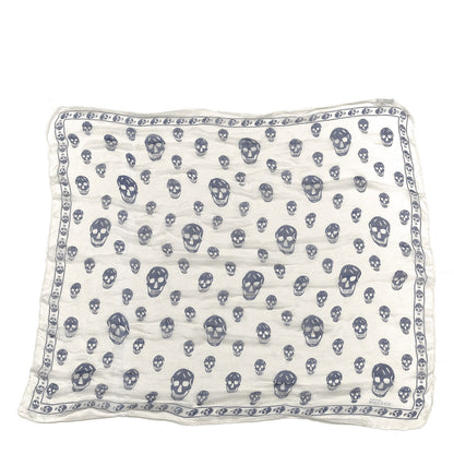 Alexander McQueen Silk Chiffon Skull Scarf Ivory Blue 1 of 3