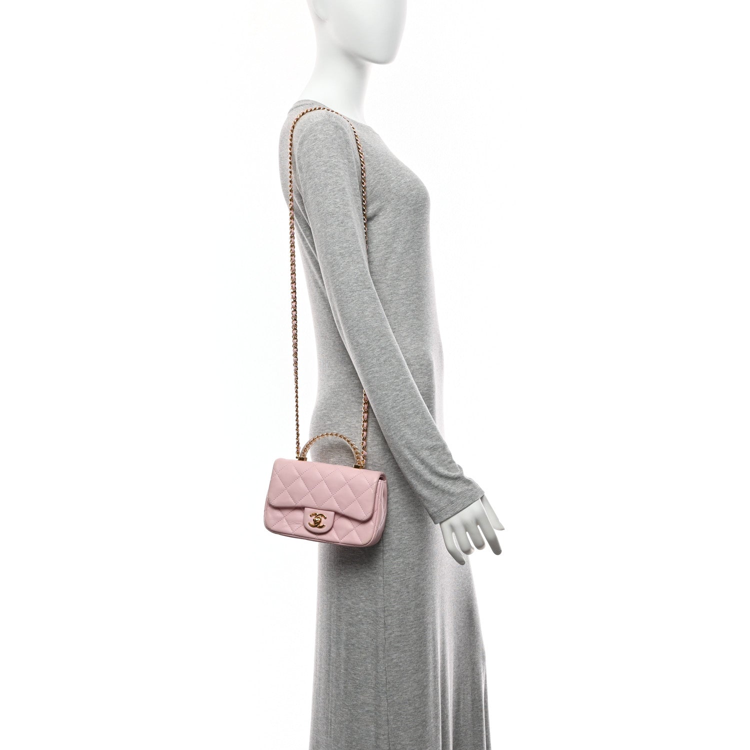 Chanel Lambskin Resin Quilted Top Handle Mini Flap Pink 2 of 10