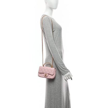 Chanel Lambskin Resin Quilted Top Handle Mini Flap Pink 2 of 10