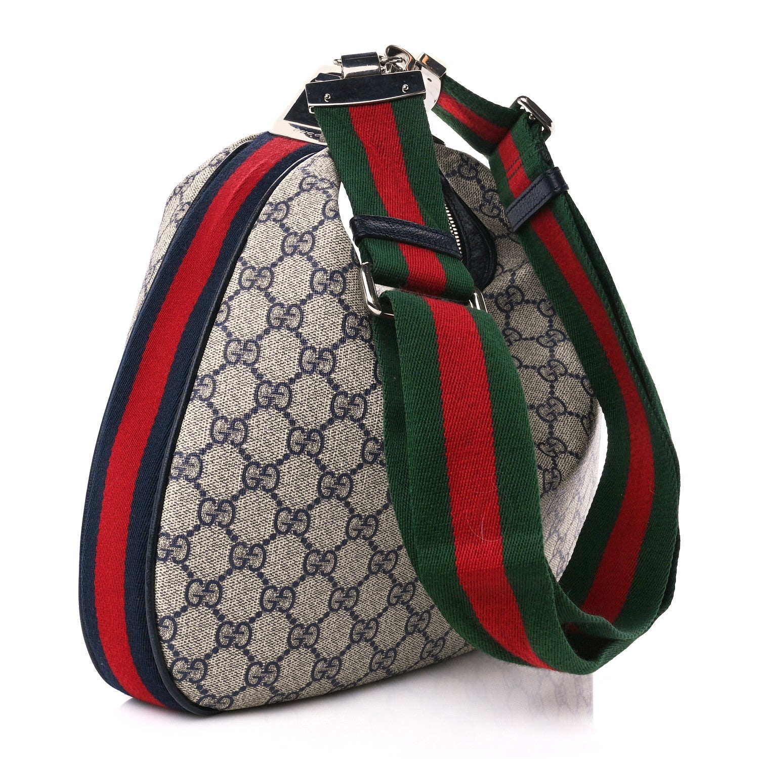 Gucci GG Supreme Monogram Textured Calfskin Web Large Attache Shoulder Bag Beige Blue 3 of 13