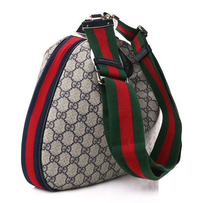 Gucci GG Supreme Monogram Textured Calfskin Web Large Attache Shoulder Bag Beige Blue 3 of 13
