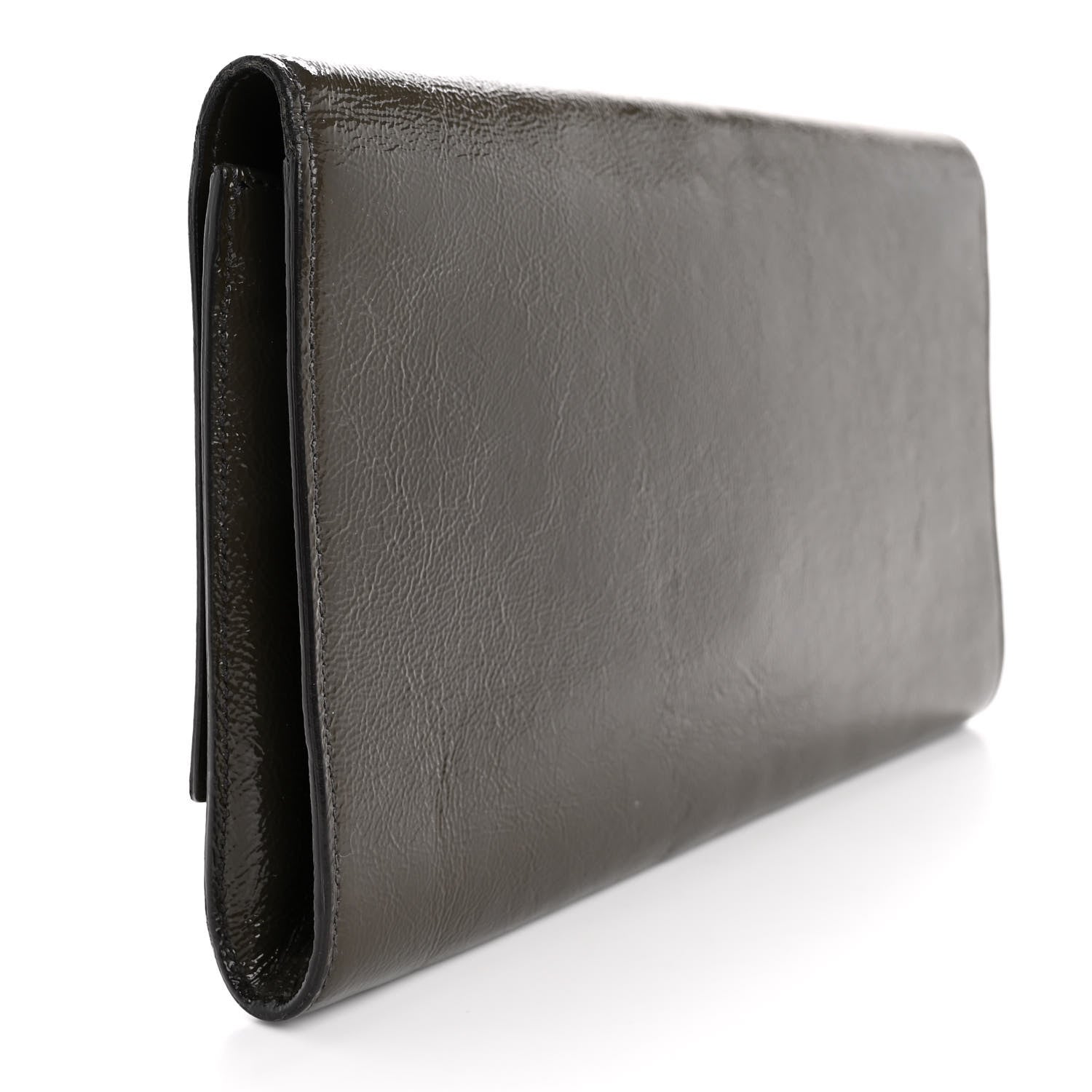 Saint Laurent Textured Patent Calfskin Monogram Large Belle De Jour Clutch Green 3 of 8
