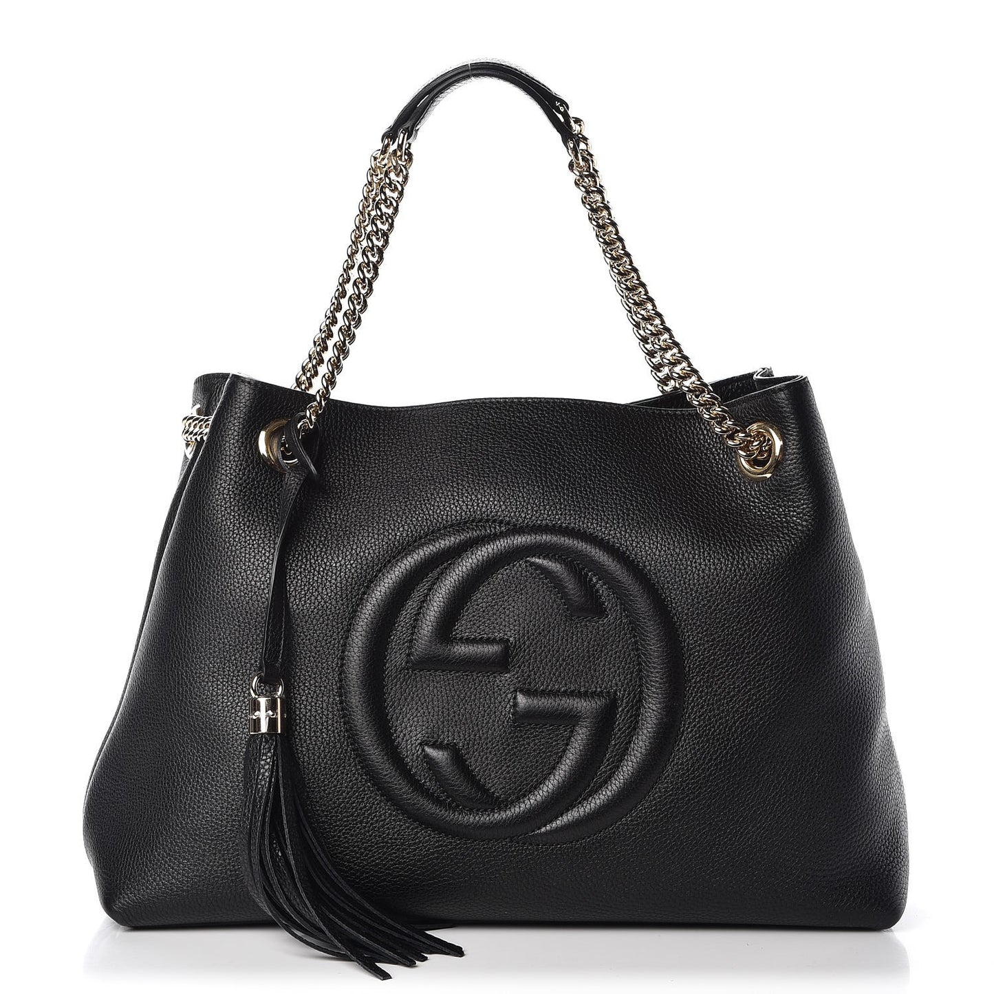 Pebbled Calfskin Medium Soho Chain Shoulder Bag Black
