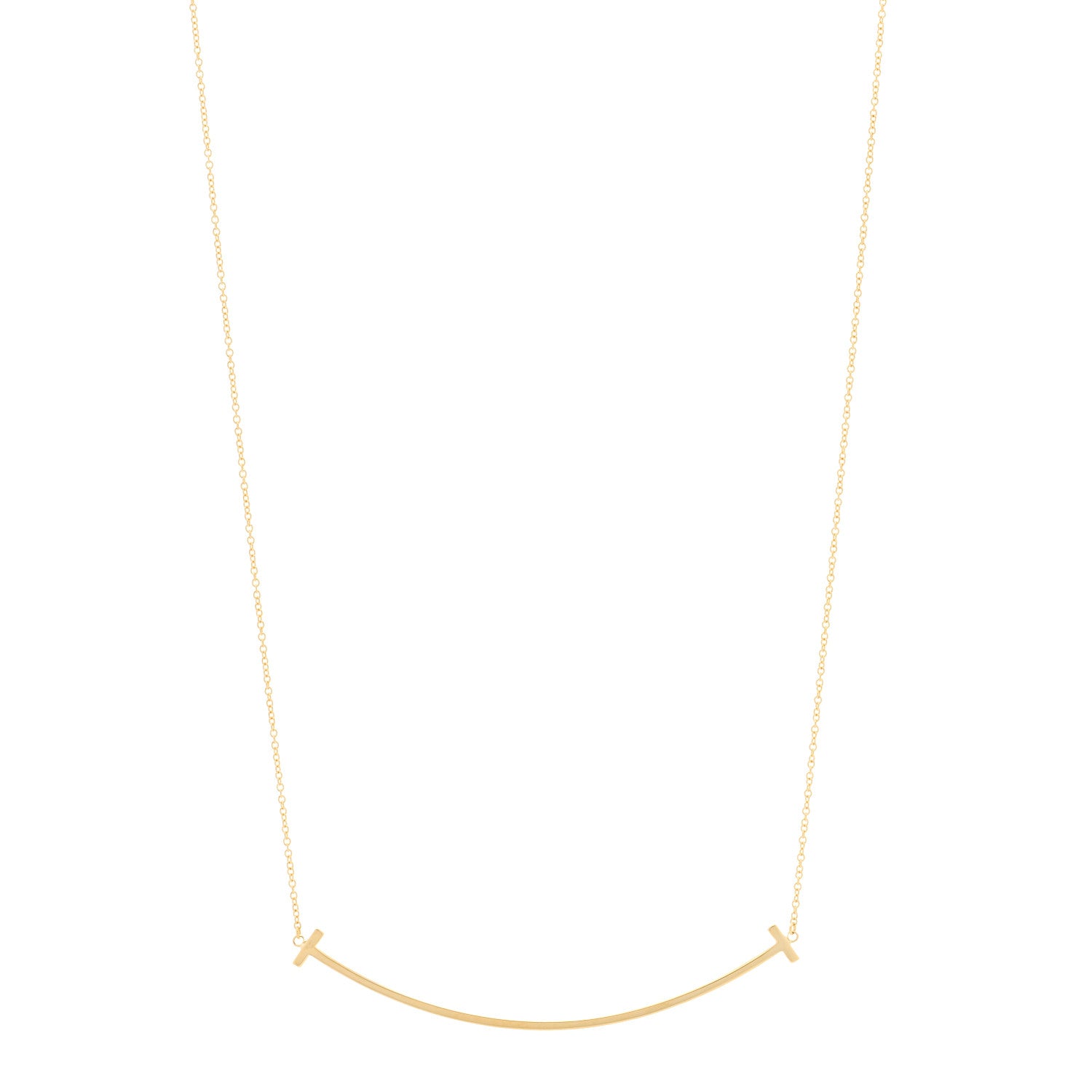 Tiffany 18K Yellow Gold Large T Smile Pendant Necklace 1 of 5