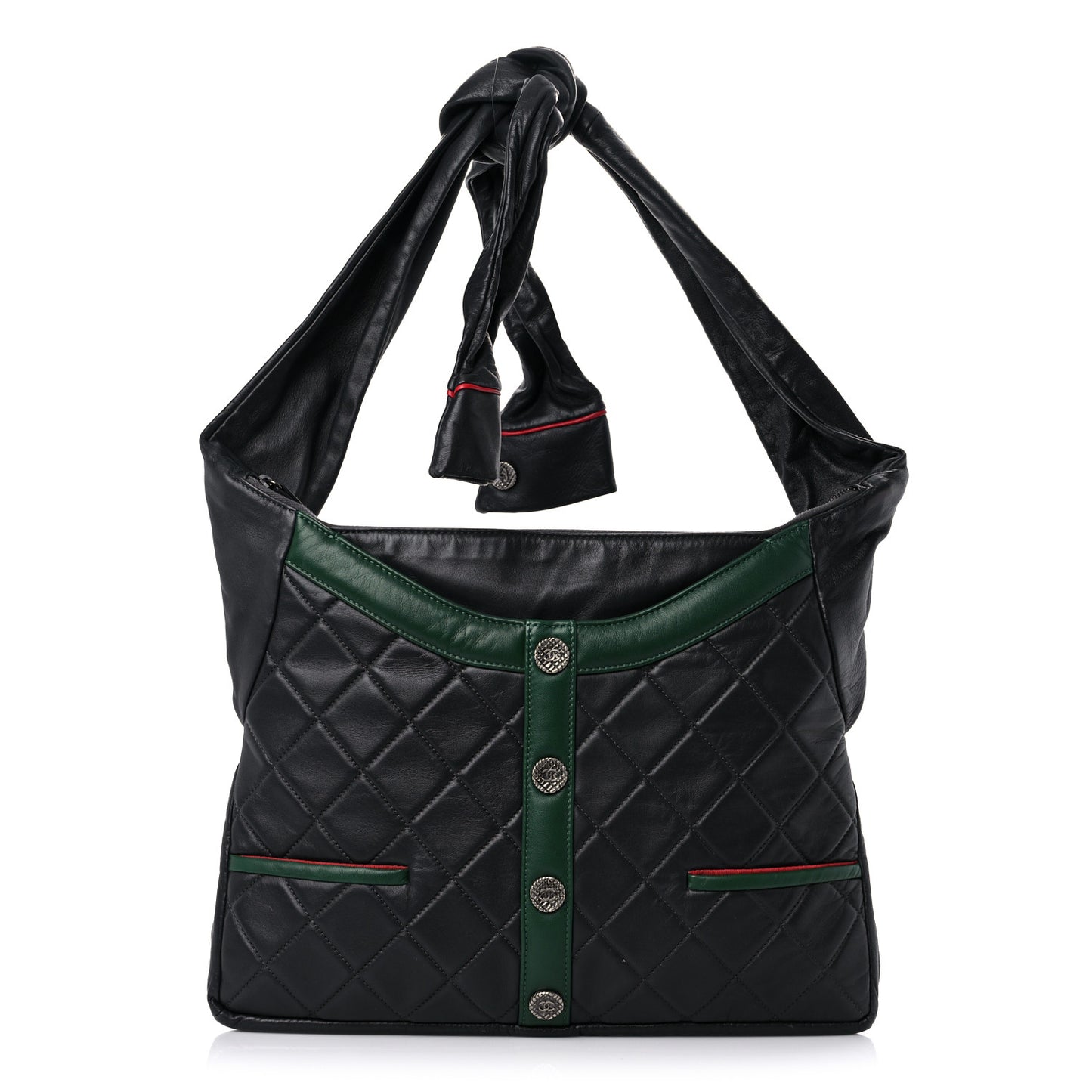 Lambskin Quilted Small Girl Bag Black Green