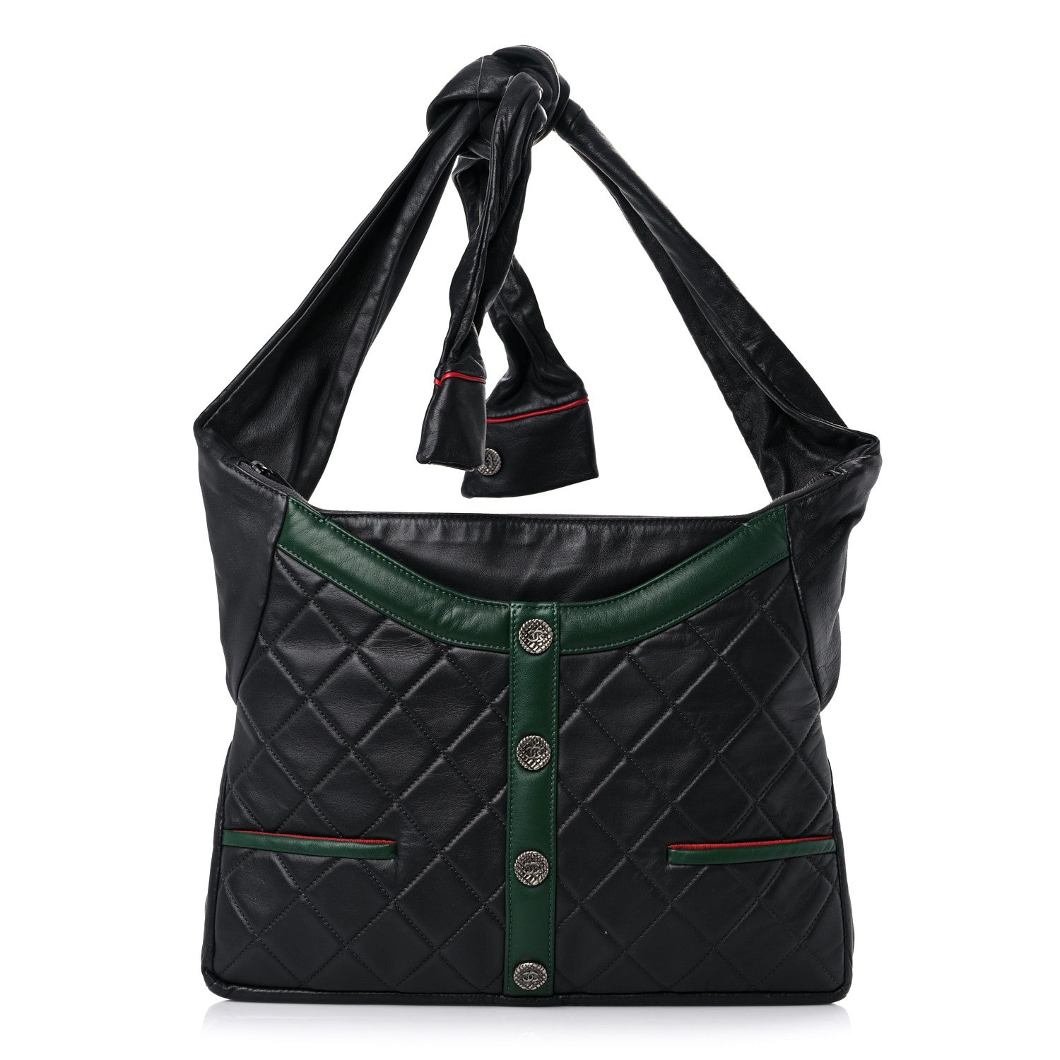 Chanel Lambskin Quilted Small Girl Bag Black Green 1 of 9