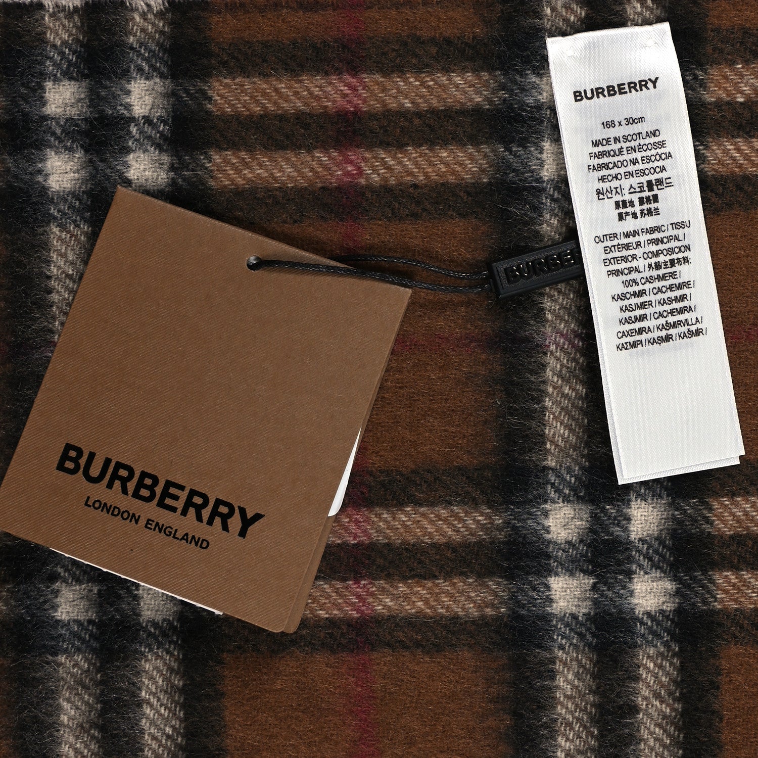 Burberry Wool Cashmere Vintage Check Fringe Scarf Dark Birch Brown 4 of 4
